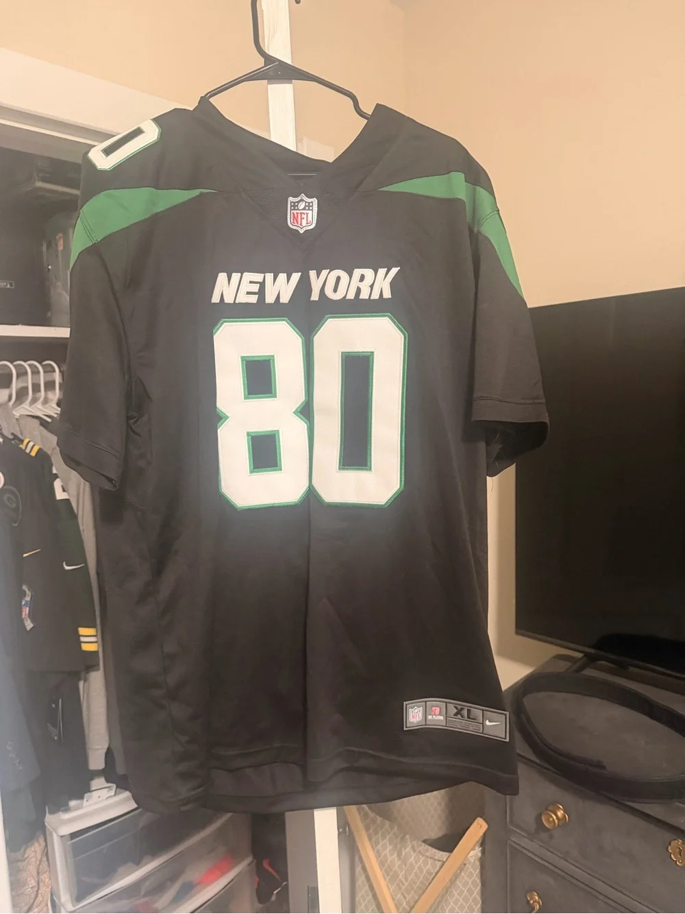 Nike New York Men's Black & Green #80 Chrebet Jersey